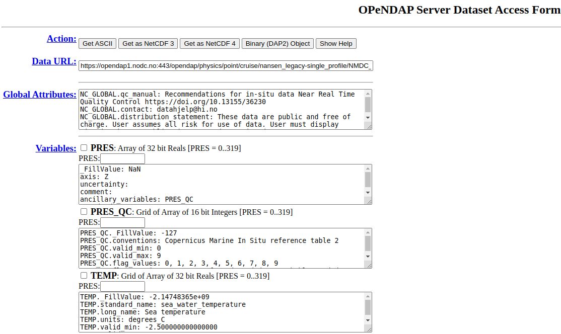 OPeNDAP server data access form